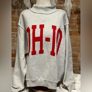 MOCKNECK Gray Sweatshirt with Red Block Lettering